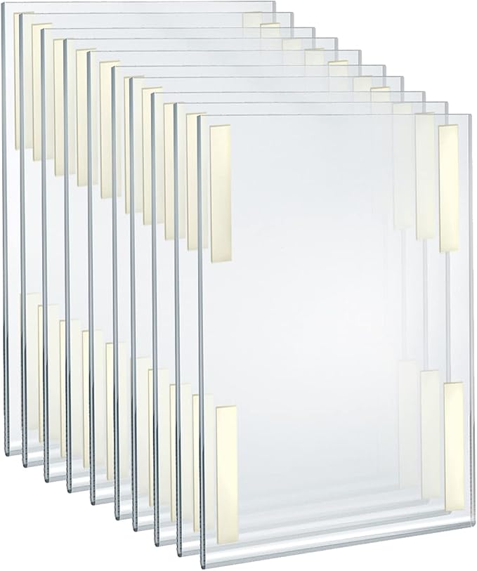 Azar Displays 122032 11-Inch W by 17-Inch H Wall Mount Acrylic Frame Pack of 10 - Clear Acrylic Wall Frame with Sticky Back - Floating Wall Sign Holder - Adhesive Office Sign - Frameless Picture Frame