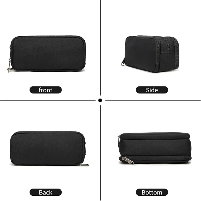 Della Gao Large Capacity Pencil Case, Aesthetic Pencil Pouch with 3 Compartments Nylon Storage Pen Bag Office Stationery Organizer for Women and Men(01-3BK)