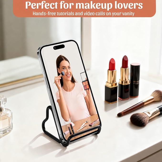 Qomamount Business Card Holder,Cute Heart-Shaped Metal Card Display Stand,Vertical Desktop Name Card Organizer,Small Phone Stand & Photo Holder for Office,Wedding,Reception,Exhibition (Black)