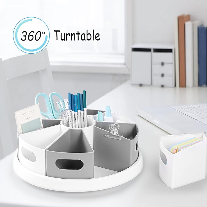 MeCids 360 Rotating Storage Organizer Desk Organizers Pen Holder– 12” Lazy Susan Style Caddy with Removable Bins, for Home Office Supplies, Art Supplies, Make-up & Kitchen Use, with Card & Gift Box | Lazy Susan Style Pencil Holder Back to School suppli...