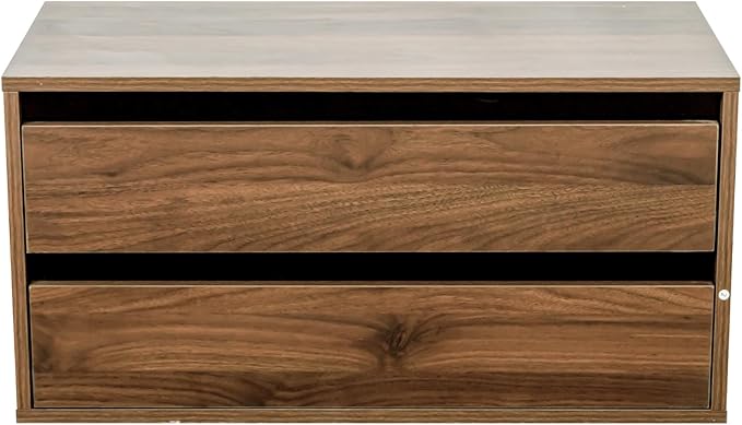 roomfitters Stackable Mounted Storage Cabinet with 2 Drawers, Wooden Organizer Shelf for Living Room, Bedroom, or Office, Walnut