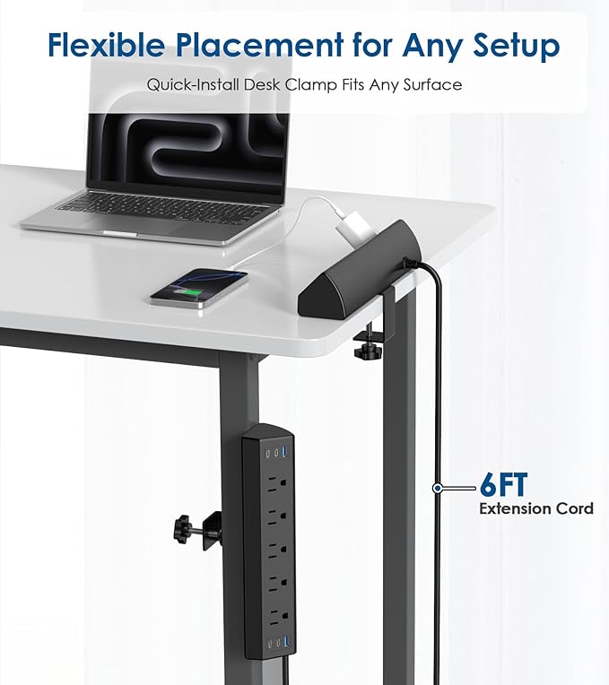 Jgstkcity Desk Clamp Power Strip USB C,40W Total Fast Charging Station,4 PD 20W USB C Ports,Desk Edge Mount Surge Protector,5 Outlets,Fit 1.96" Tabletop Edge,ETL Listed | 1200J,Total 40W Charging Hub,5 Outlets & 6 USB, 6FT Extension Cord, Fits 1.96" De...