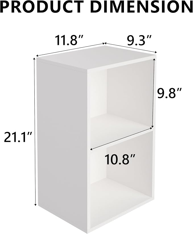 Wooden 2 Cube Storage Organizer, 2 Tier Storage Cubes Storage Display Cubby, Versatile Cubes Shelf and Cubby Organizer for Any Space (White, 2 Cube-W(11.8inch)