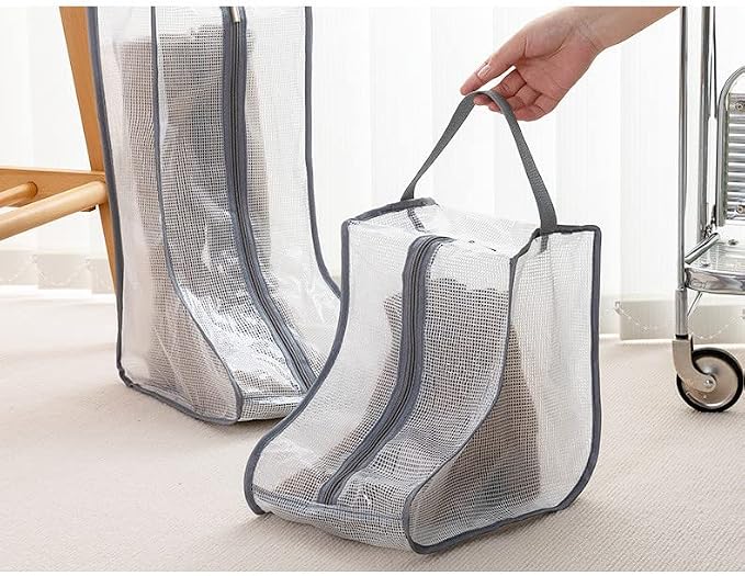 2 Set Black Edge Shoe Storage,Portable Short Boots & Tall Boots Storage | Protector Bag, Shoe Dust Bags & Sleeves for Travel,Clear Boots Cover, Shoes Packing Organizers for Adult Sneakers