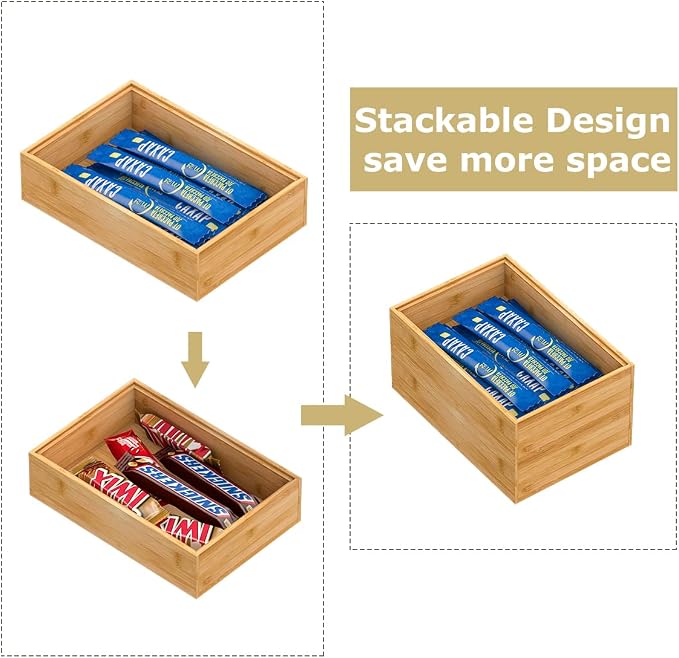 Bamboo Kitchen Drawer Organizer 9"x 6", Wooden Stackable Silverware Tray | Utensil Organizer Cutlery Holder for Kitchen, Wooden Storage Box for Bathroom, Multi-Use Storage Bins Dividers for Office