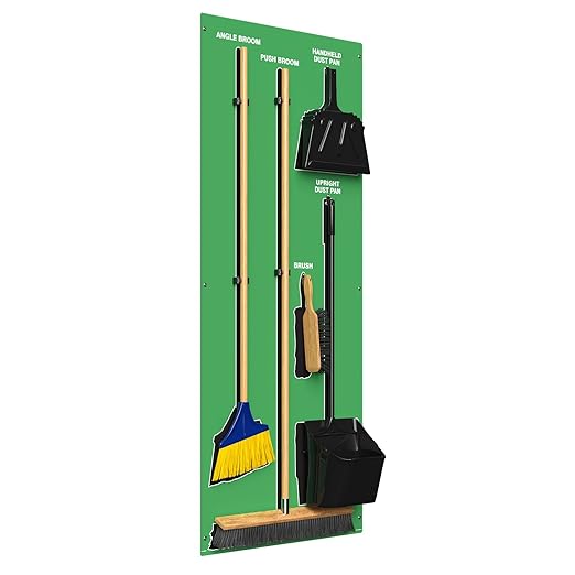 Clean & Sweep 5S Shadow Board/Wall Mount Broom Holder, 68" x 30" Board, 5S Cleaning Station - with Broom and Dustpan Set Included, Made in The USA by AccuformNMC, Green/Black, PSB116GNBK