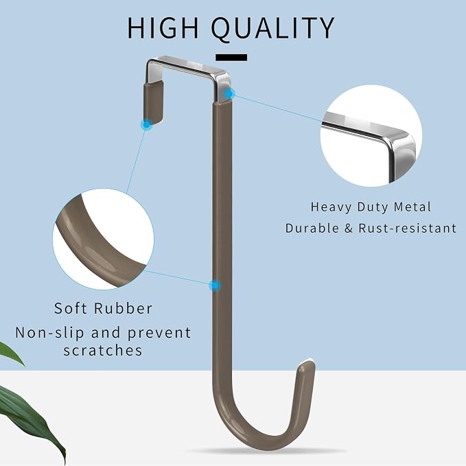 FYY Over the Door Hooks, Single-Hanger 4 Pack, Fits Doors 1.6" Brown | Heavy Duty Metal, Hold 20lbs, Rubber-Coated, No-Drilling, for Bathroom Dorm, Hanging Towels Clothes Hats Bags Coats Wreaths
