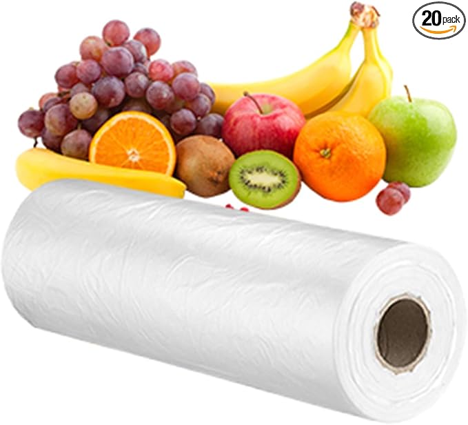 20 Rolls Plastic Produce Bags for Groceries,30x40cm(12x16in) Durable Clear Food Storage Bags for Bread,Fruits,Vegetables,Kitchen Disposable Plastic Storage Bag