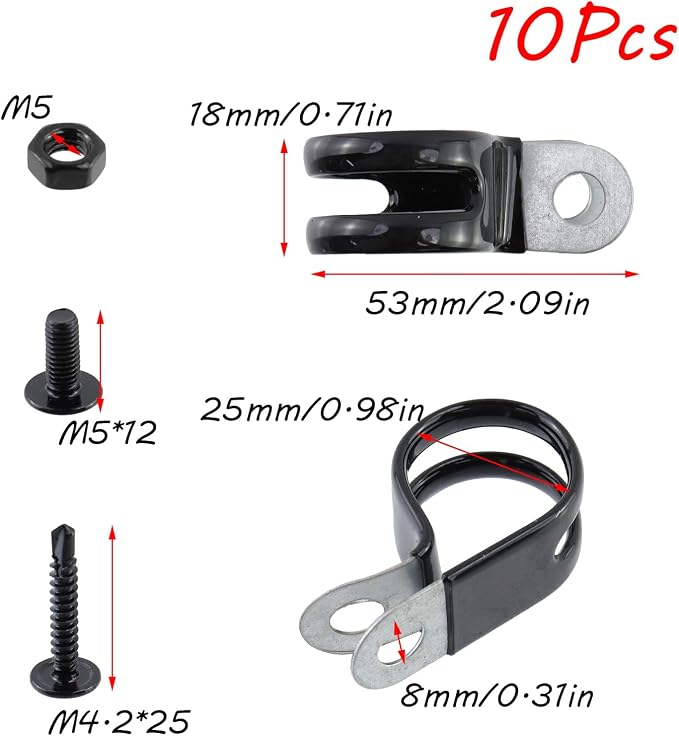 Antrader Cable Clamps, 10Pcs Carbon Steel Rubber Cushion Insulated Loop Clips, 25mm/0.98inch R-Type Cable Management Cord Organizer with Screws