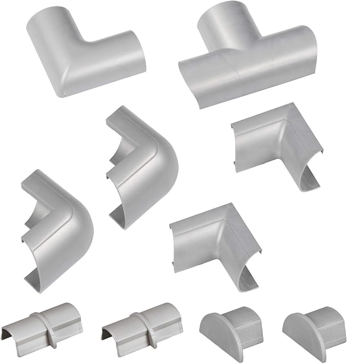 D-Line Medium Cable Raceway Accessory Pack, Join 1.18in x 0.59in Cord Cover Lengths, 10 Accessories Included, Hide Cords Around a Variety of Angles - Gray
