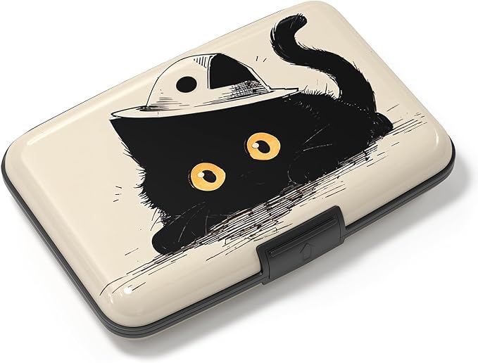 Credit Card Holder, Mini Aluminum Card Wallet RFID Blocking Slim Metal Hard Card Case for Women Men, Cat Lying Down