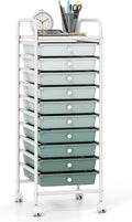 Giantex 10-Drawer Rolling Storage Cart w/Wheels, Handle, Removable Drawers, Mobile Organizer Storage Unit, Trolley Utility Cart for Home Kitchen Living Room Office Play Room, Green Gradient
