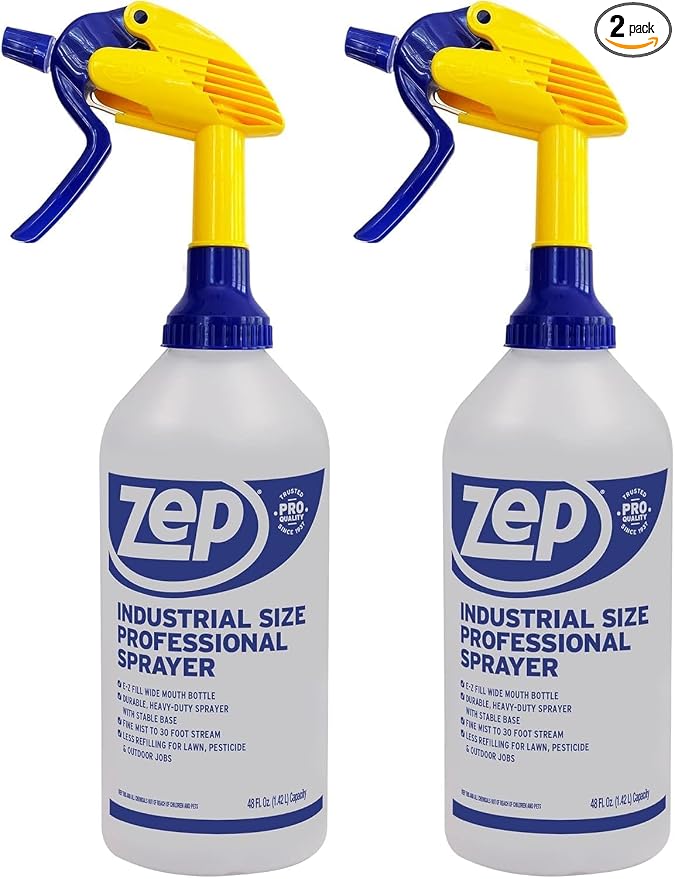 Zep Industrial Sprayer Bottle - 48 Ounces C32810 - Up to 30 Foot Spray, Adjustable Nozzle (Pack of 2)