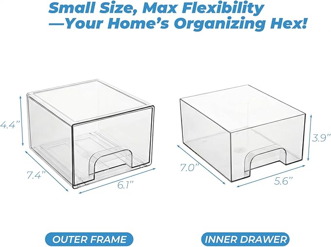 Acrylic Stackable Storage Drawers, [2-Pack] Clear Organizer Bins with Built-in Handles, Smooth Slide-Out Design for Vanity, Under Sink, Medicine Cabinet, Skincare, and More
