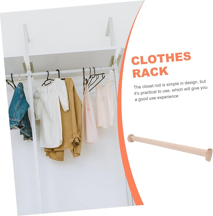 Wooden Closet Rod for Wardrobe 72-144 Inch Adjustable Clothes Hanging Rail Flange Support Solid Beech Wood for Organizing Bedroom and Closet Spaces
