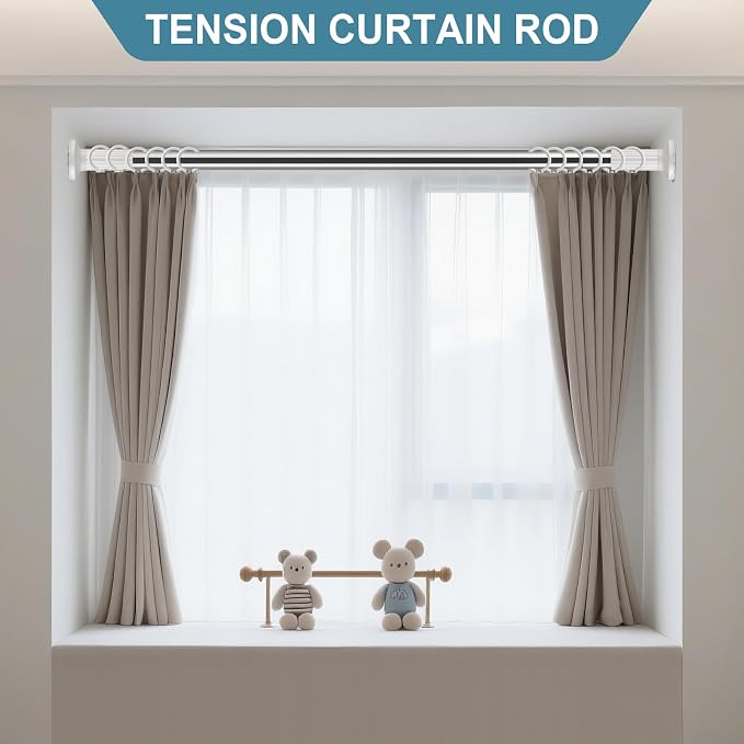 ZOCONE Tension Curtain Rod 51-128 Inch (4.25-10.5Ft), Shower Curtain Rod No Drilling for Bathroom, Outdoor Curtain Rods for Patio, Heavy Duty Long Tension Rod for Window, Stainless Steel