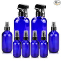 Worldgsb Glass Spray Bottles, 16oz*2+4oz*2+2oz*4 Refillable Containers, Empty Boston Round Bottles with Adjustable Nozzle for Cleaning, Gardening, Aromatherapy, Pets, Plant, Hair - Blue