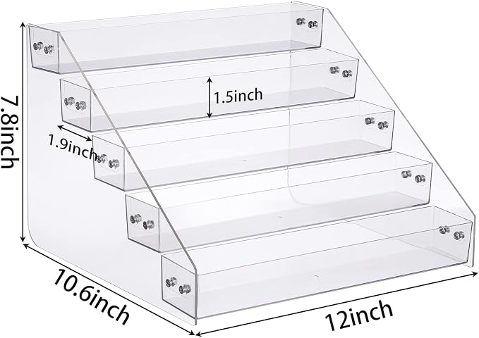 Acrylic Spice Rack, Tiered Spice Rack Shelf Seasoning Organizer | for Countertop, Cabinet, Pantry, Kitchen Storage - 5 Tier, 2PCS