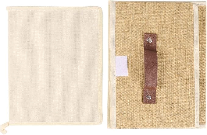2Pack Storage Bins Boxes with Lids 10" x 8" x 7" Decorative Storage Baskets | Cotton Linen Fabric, Collapsible, Faux Leather Handles, Storage Cubes, Closet Shelf Clothes Organizer Container, Khaki