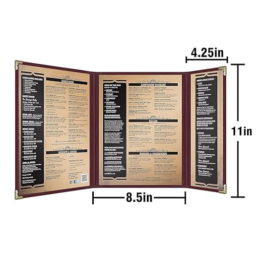 Goodsmart Restaurant Menu Covers – 25 Pack Burgundy 6 Views Trifold, Side-Loading Menu Holders, Vinyl & Plastic Café Menu Covers, Clear Menu Sleeves, Fits 8.5" x 11" & 4.25" x 11", Gold Corners