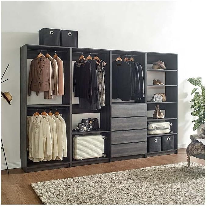 Maykoosh Closet System Organizer - Customizable Walk-in Wardrobe Storage Black/Model ABDE 4 Closet