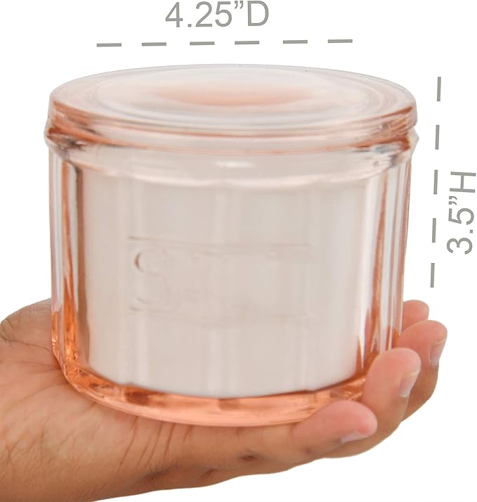 HOME-X Depression Style Pink Glass Salt Cellar with Lid, Retro Kitchen Decor, Wedding Gift - 3 1/2" H x 4" D