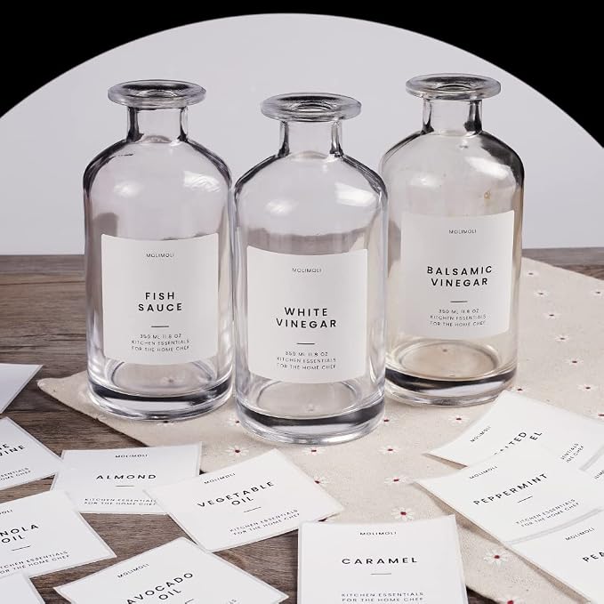 MoliMoli Minimalist Labels, Pantry, Organization, Oil, Cooking Sauce and Wine and Coffee Syrup Labels for Kitchen