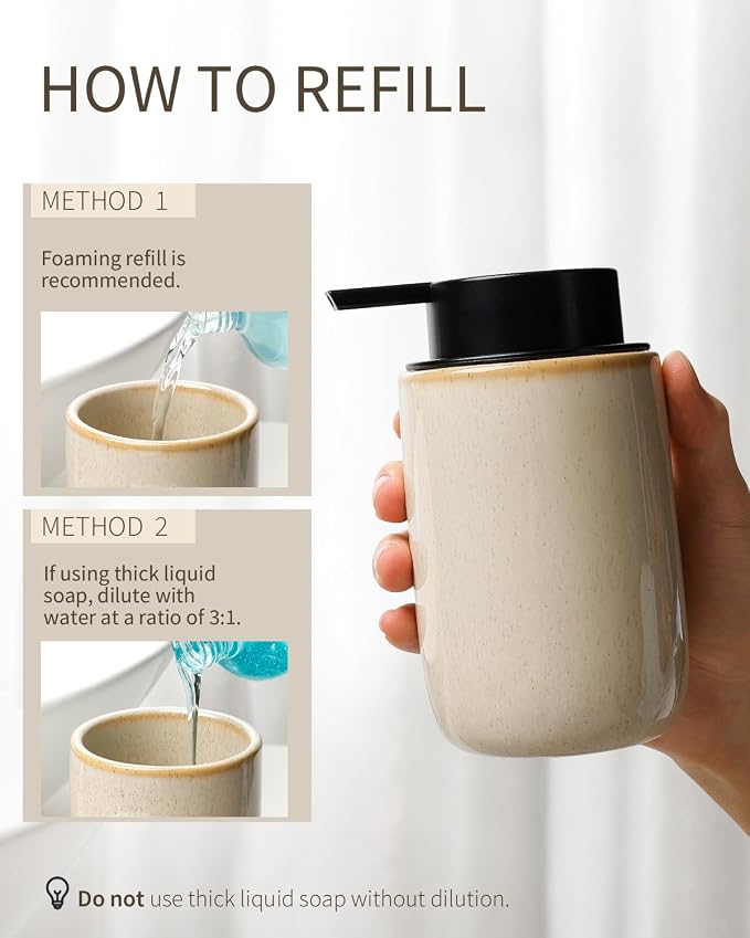 BosilunLife Foam Soap Dispenser, Hand Pump Dispenser for Kitchen Sink | Ceramic Foaming Hand Dispenser for Bathroom Modern Farmhouse Small Soap Dispenser (Greige with Speckle, Foam Pump)