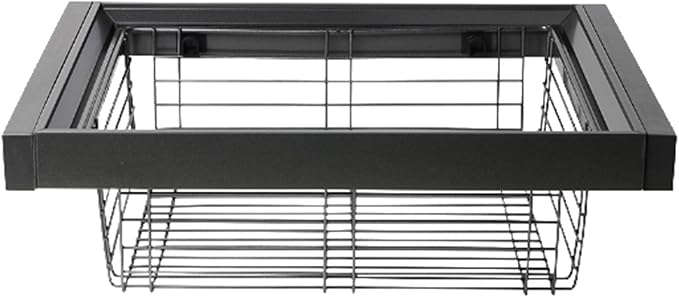 Pull-out Clothes Storage Basket,Stackable Shelf Baskets Organizer,Stackable Storage Bins with Slide Rails,for Wardrobe and Closet Drawer in Bedroom Office(Black,22.04-24.01in)
