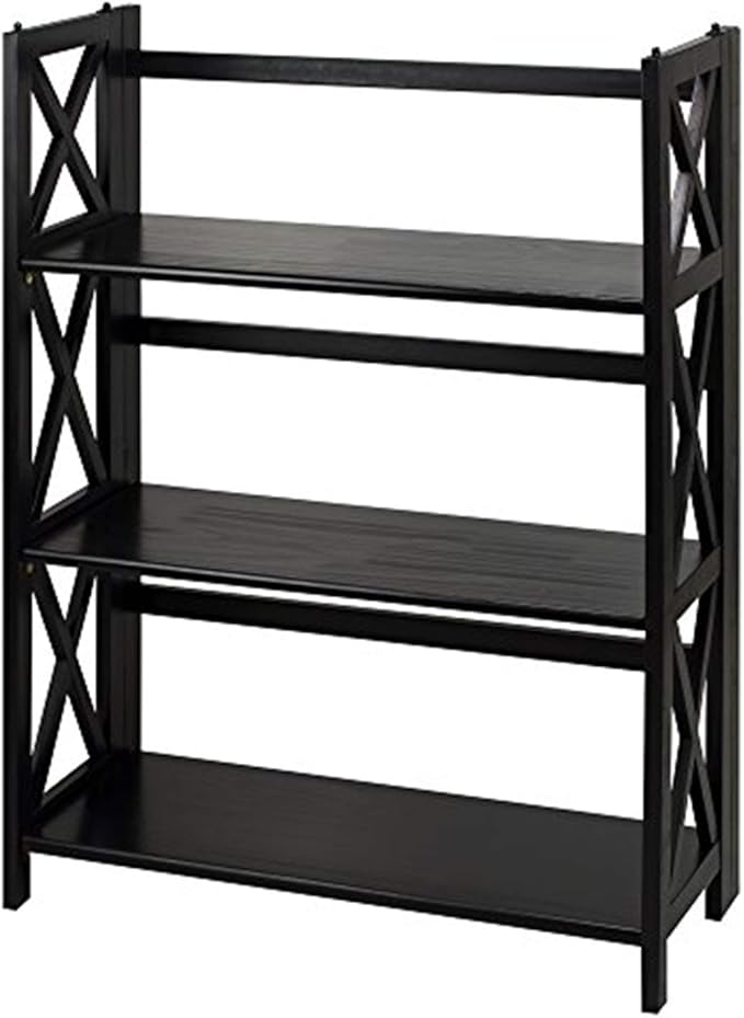 Casual Home Montego 3-Shelf Corner Folding Bookcase with Mantel Top, Black