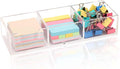 Acrylic 3in1 Sticky Note Holder Desk Organizer, 11.8" x 3.94" x 2.36" Self-Stick Memo Pad Dispenser for School Office Home Post Bank with 3 Compartments (DP003)