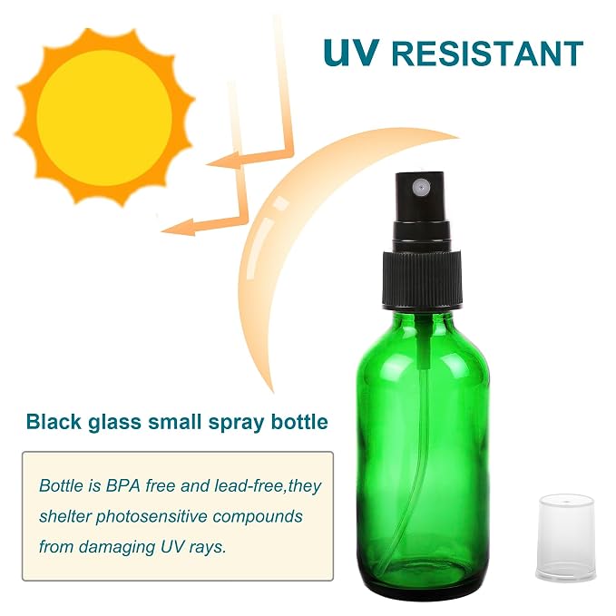 NOOEEISS Green Glass Small Spray Bottle 2 oz 24 Packs,Fine Mist Sprayer Small Clear Bottles,Refillable Containers mini spray bottles for Cleaning Solutions and Skin Care (Green 24pcs)
