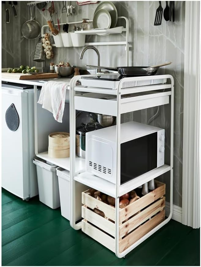 Storage Unit – Slim White Steel Organizer with Drawers for Kitchen, Bedroom, Entryway – Powder-Coated Shelving Rack – Max Load 44 lb – Indoor Use – 22x15 White