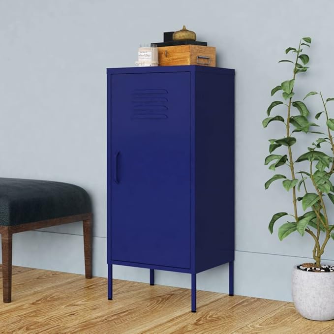 Steel Storage Cabinet with 2 Adjustable Shelves and Levelers, Sturdy Organizer for DVDs, Multimedia Appliances, Books, and Small Essential Items