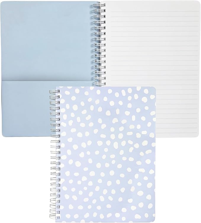 Steel Mill & Co Cute Mini Spiral Notebook, 8.25" x 6.25" Journal with Durable Hardcover and 160 Lined Pages, Light Blue Dots