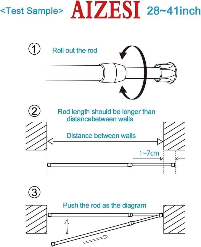 AIZESI Spring Tension Curtain Rod Short Tension Rod (Silver,17"to 28"-3Pcs)