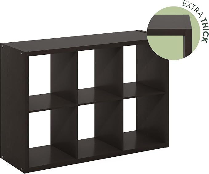 Furinno CUBICLE 6-Cube Book Shelf, Extra Thick Frame Bookshelf, Dark Oak | 14.6" x 44" x 30", Horizontally & Vertically Reversible Bookcase with Open Back, for Living Room, Bedroom, Home Office