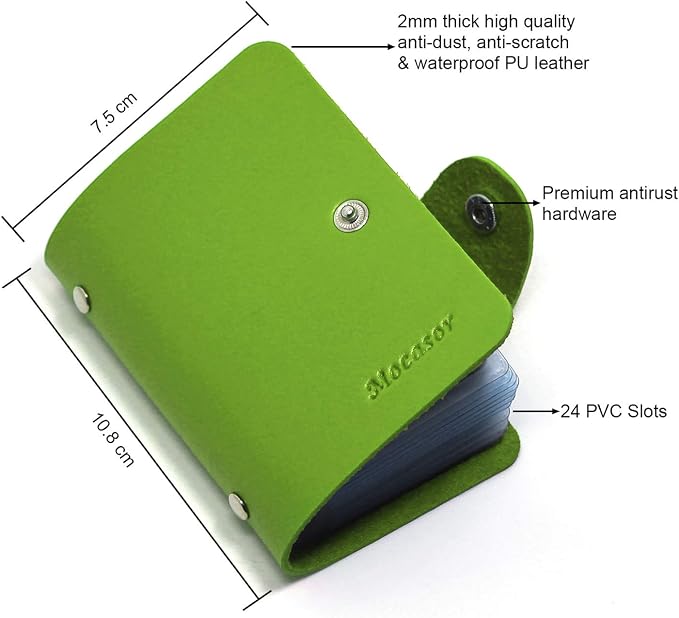 Soft Leather Credit Card Holder for Men & Women Bank Card Case with 24 Durable Plastic Insert Slots Slim Pocket Wallet ID Card Organiser Business Card Case Purse (Green)