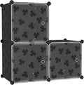 C&AHOME Cube Storage Organizer with Doors, 3-Cube Shelves, DIY Plastic Modular Bookshelf, Closet Clothes Storage Shelving Ideal for Bedroom, Living Room, Clover Embossed, Black