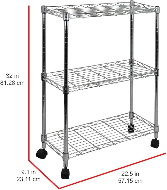 Oceanstar 3-Tier Shelving All-Purpose Utility Cart, Chrome