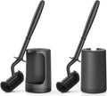 HAMITOR Toilet Bowl Brush Holder Set: Curved Design with Holder for Deep Cleaning Under Rim - Compact Hidden Cleaner Scrubber for Small Space - Home RV Bathroom Accessories - Black 2 Pack
