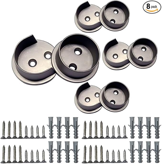 QCAA Solid Brass Extra Heavy Closet Pole Socket Set, Heavy Duty, 1-1/2 inch, with Stainless Screws, Satin Nickel, 4 Pairs, Made in Taiwan