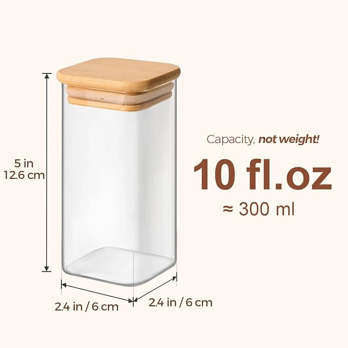 ComSaf Glass Spice Jars with Labels 10 oz 12 Pack Large Square Bamboo Lids | Empty Containers, Seasoning Herbs Powders, Salt Pepper Chili, Spice Rack Organization, Kitchen Cabinet Storage, Dry Goods