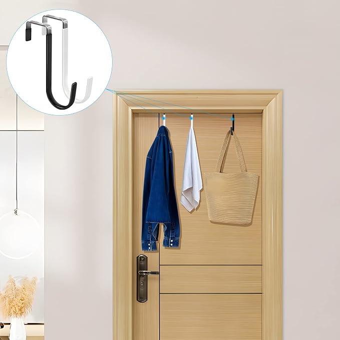 FYY Over the Door Hooks, Single-Hanger 6 Pack, Fits Doors 1 3/8" Mix | Heavy Duty Metal, Hold 20lbs, Rubber-Coated, No-Drilling, for Bathroom Dorm, Hanging Towels Clothes Hats Bags Coats Wreaths