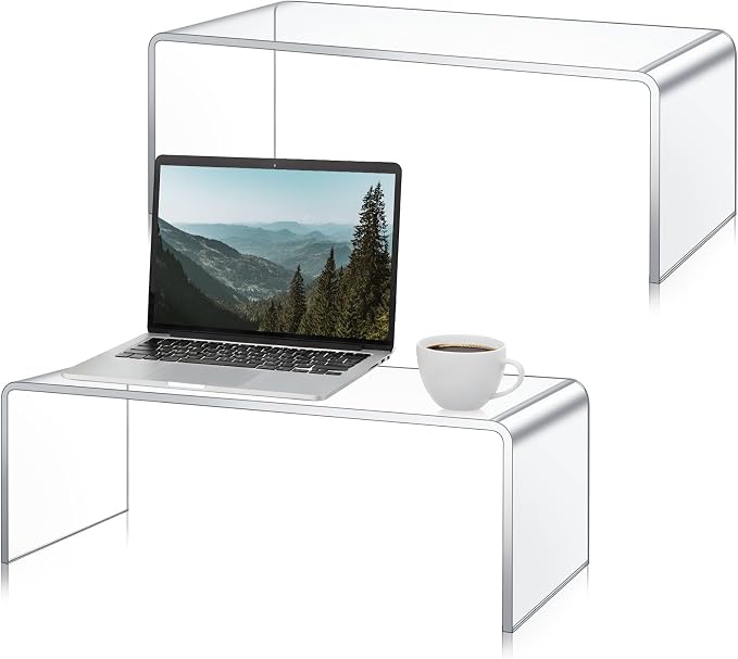 RattanView 2 Pcs 18 Inch Large Acrylic Risers Display Stands 8 mm Thick Acrylic Shelf Riser Showcase for Monitors Large Scale Figurines Trophy Shoe Stores Commercial Use (Clear)