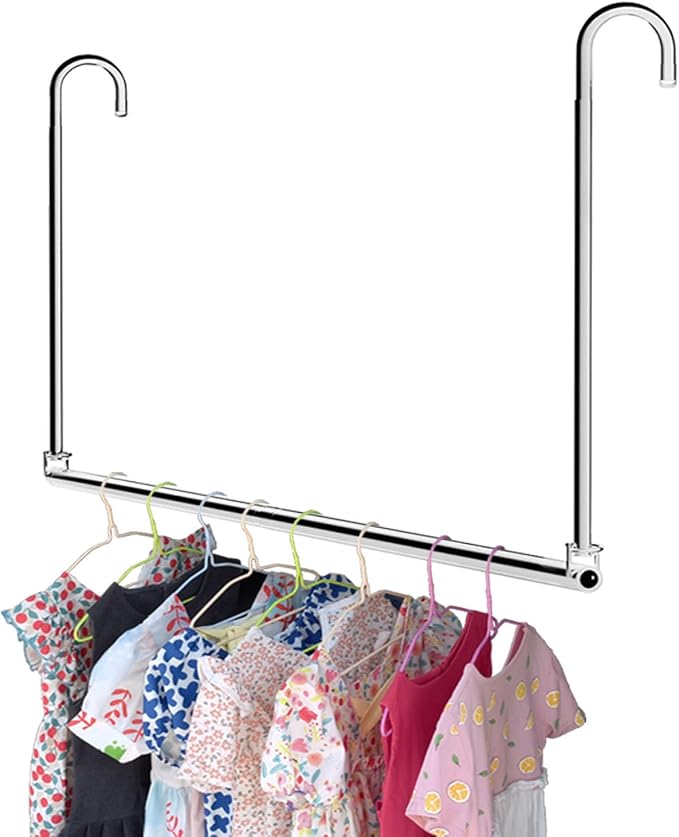 Closet Hanging Rod, Adjustable Width and Height Chrome | Space-Saving Clothes Hanging Bar，Heavy Duty Closet Hanging Organizer Closet Extender Hanging Rod Double Hanging Rod ,1 Pack