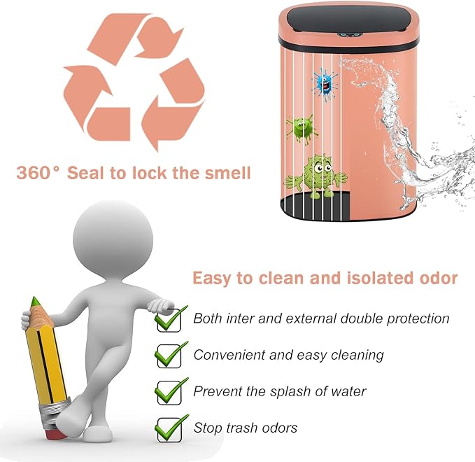 Bigacc 13 Gallon Stainless Steel Trash Can Automatic Trash Can Garbage Can Bathroom Garbage Can with Lid for Kitchen Living Room Office Bathroom, Electronic Motion Sensor Automatic, Pink