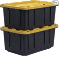 CX BLACK & YELLOW, 17-Gallon Heavy Duty Storage Bins with Lids, Stackable Plastic Storage Bins with Weather-Resistant Design, Home Organization, 2 Pack (12.5H x 18W x 26.9D)
