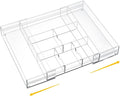Briwooody 1 Pcs Acrylic Desk Drawer Organizer 9'' up to 18'' x 12'' x 2.1'' Expandable Drawer Organizer Trays with 8 Adjustable Compartments Clear Desk Accessories for Makeup Office Bathroom