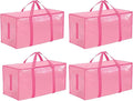Extra Large Heavy Duty Moving Bags - Waterproof Storage Totes with Reinforced Handles & Zippers, Foldable for College Dorm Essentials, Clothes Storage & Travel (4-Pack Pink)
